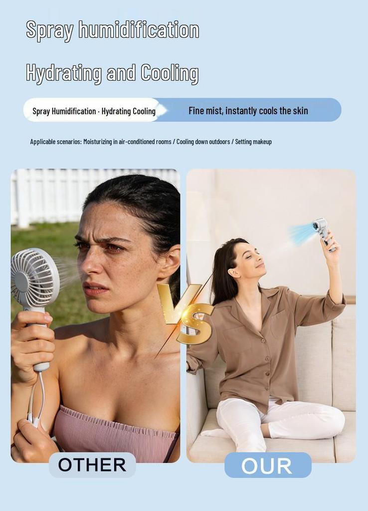 2026 Turbo Spray Handheld USB Rechargeable Fan with Strong Wind Power for Desk Use
