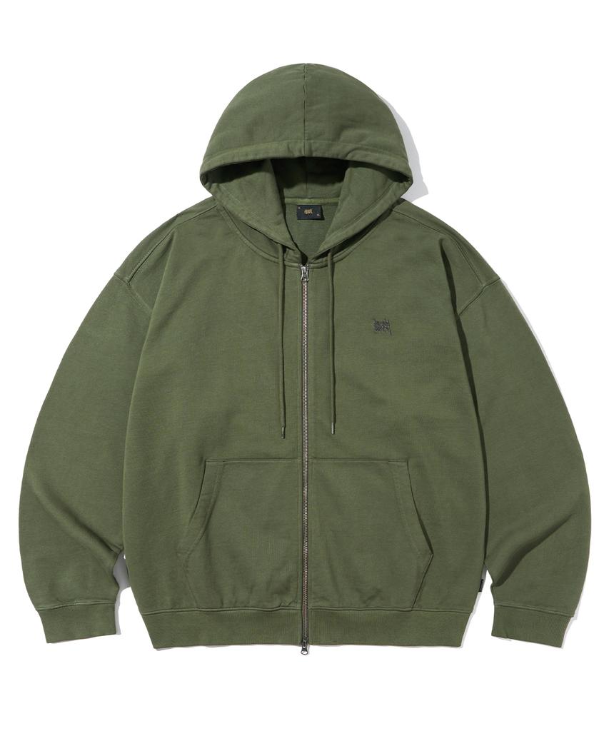 Brownbreath Pigment Tag Hood Zip Up - Khaki