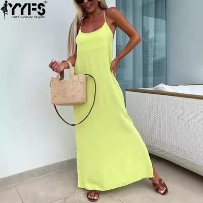 Women's Fashion Summer Spring Solid Color Print Sleeveless Suspenders Loose Waistline Casual Dresses