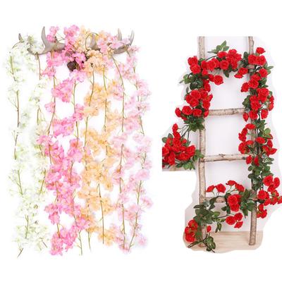 Artificial Sakura Flowers Rose Vine Wedding Outdoor Garden Home Decor Fake Flower Rattan Garland
