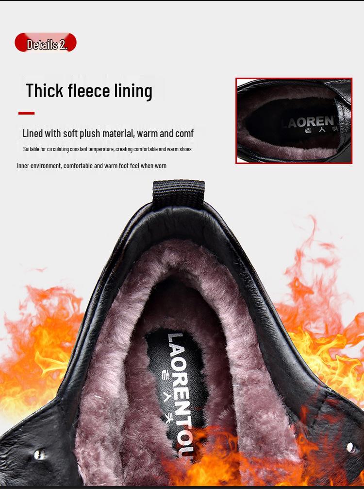 Genuine Leather Men's High-Top Winter Shoes - Warm Cowhide with Thick Velvet Lining