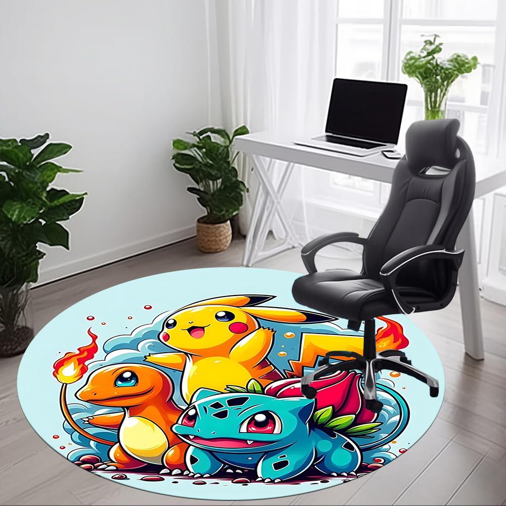 1pc Pikachu Pokemon Characters Office Round Area Rug, Indoor Mat Suitable For Office,Bedroom Living Room Home Decor, Room Deco a09260