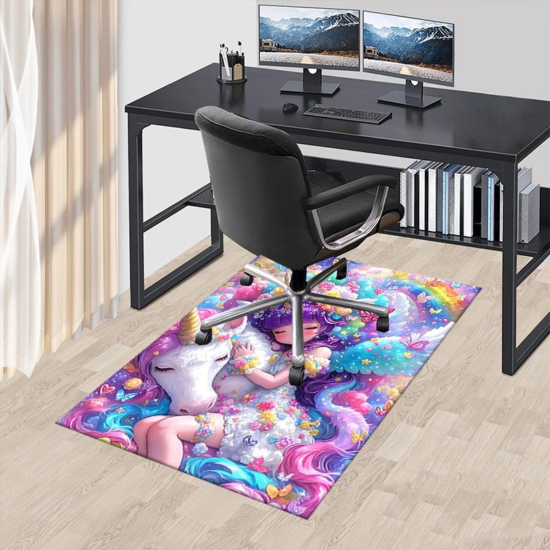 1pc Anime Unicorn Chair Mat - Fantasy Floral Office Rug with Cute Cartoon Design, Perfect for Home Decor and Gift Ideas.H052