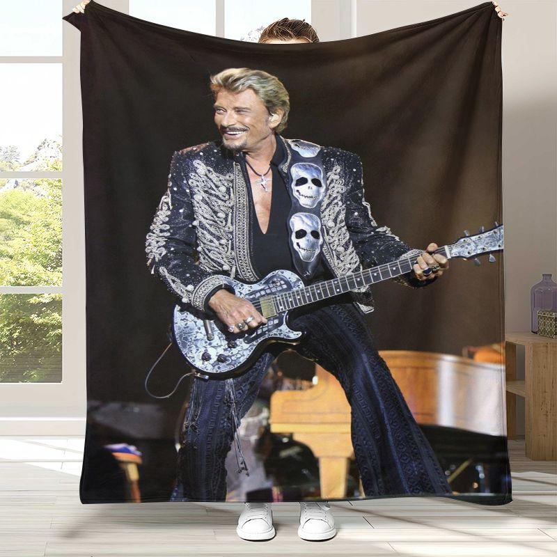 Famous Johnny Hallyday Rock Star Flannel Blanket,Ultra Soft Warm Plush Throw for Home Bedroom Bed Sofa Cover Office Picnic Gift
