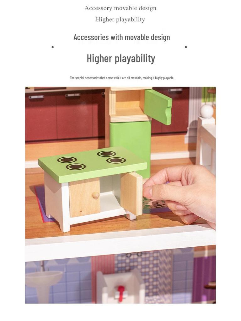 Nordic Princess Wooden Dollhouse - Large Villa for Children's Pretend Play