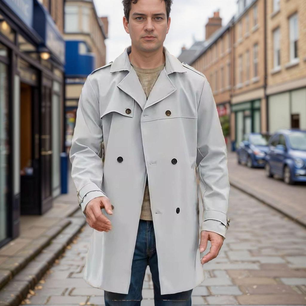 2023 Autumn/Winter Men's Slim Fit Double-Breasted Long-Sleeve Trench Coat In European & American Style