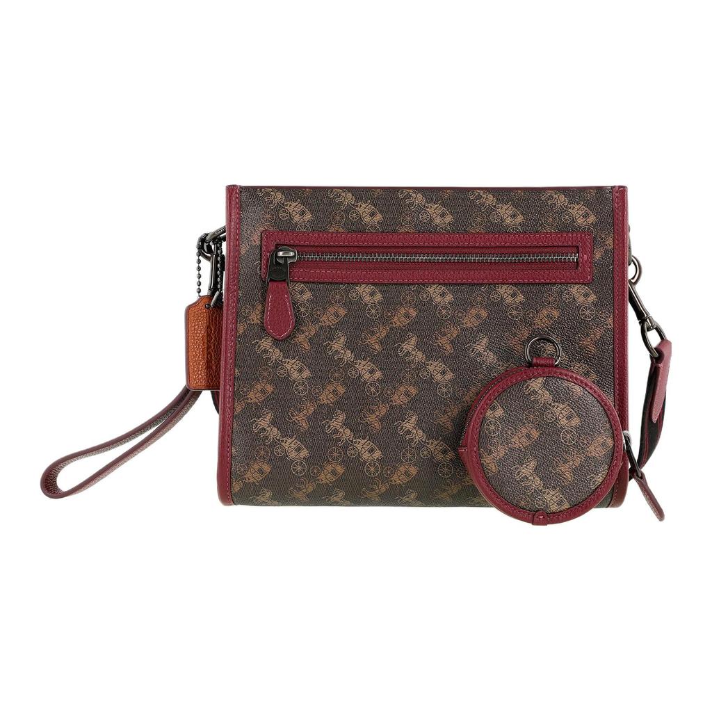 COACH Hitch Canvas With Leather Handheld Shoulder Bag, Crossbody Bag Medium Mens Dark Brown Monogram