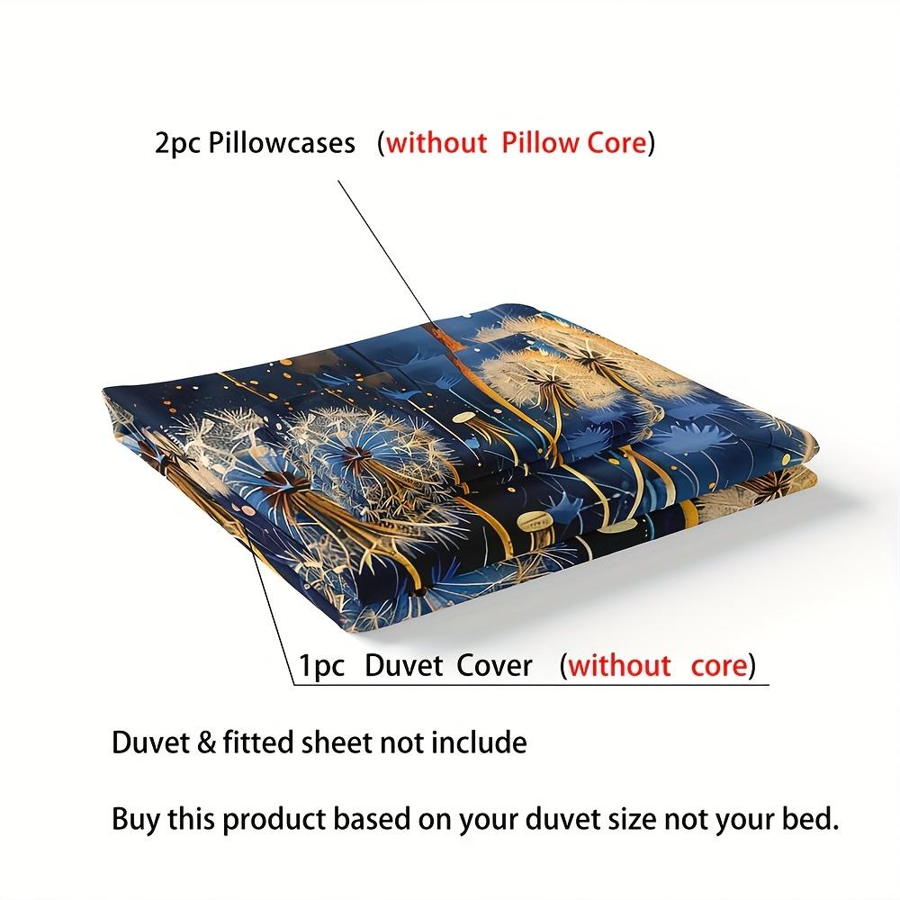 3Pcs Dandelion Down Comforter Set 1*Duvet Cover, 2*Pillowcases Core Not Included Soft And Breathable Dandelion Print Bedding Kit