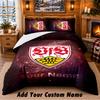 VfB Stuttgart FC Pattern Bedding 3Pcs Set Custom Name, Bed Sheet And Pillowcases For Home Bedroom