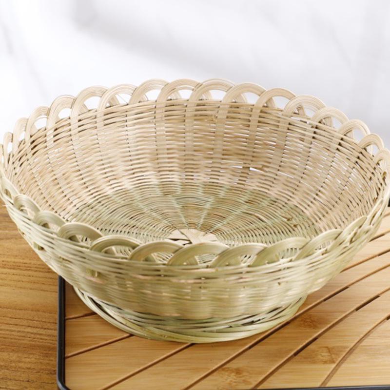 Large Bamboo Rattan High-Foot Steamed Bun & Snack Basket - Finely Woven, Multi-Purpose Household Kitchen Fruit & Vegetable Wash Basket, Round Design