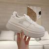 Real Soft Leather Little White Shoes for Women's Autumn New Round Head Lace-up Muffin Thick Sole To Increase the Height of Casual Versatile Women
