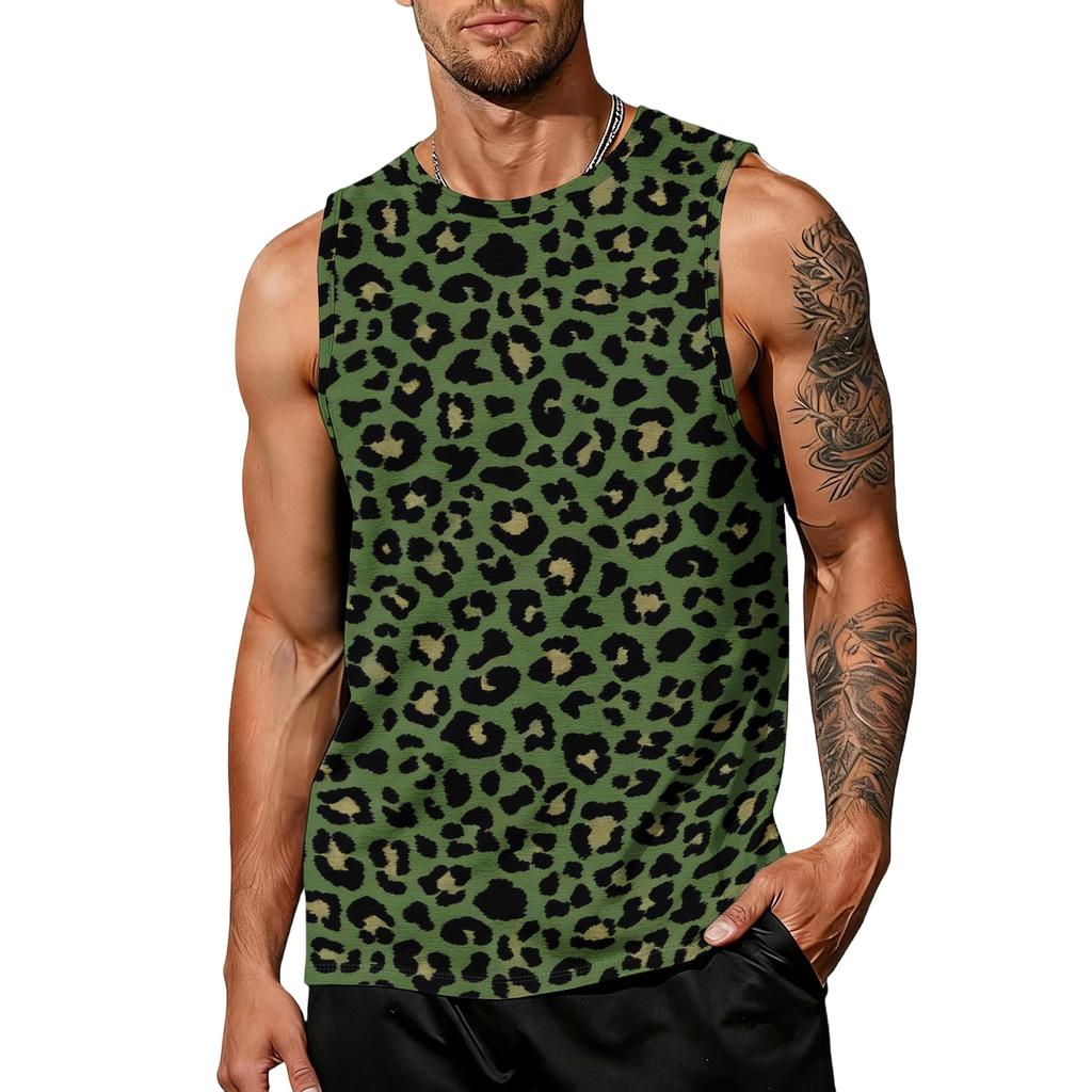Men's Casual Sleeveless Tank Top Leopard Print Athletic Breathable Lightweight Muscle Shirt for Sports Gym Training