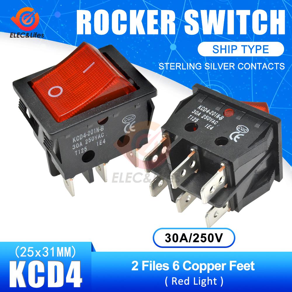 1Pcs 11A 111V 1 6 Pin ON-OFF Boat Rocker switch sterling silver contacts KCD1 power switch with led indicator light 11A/111V