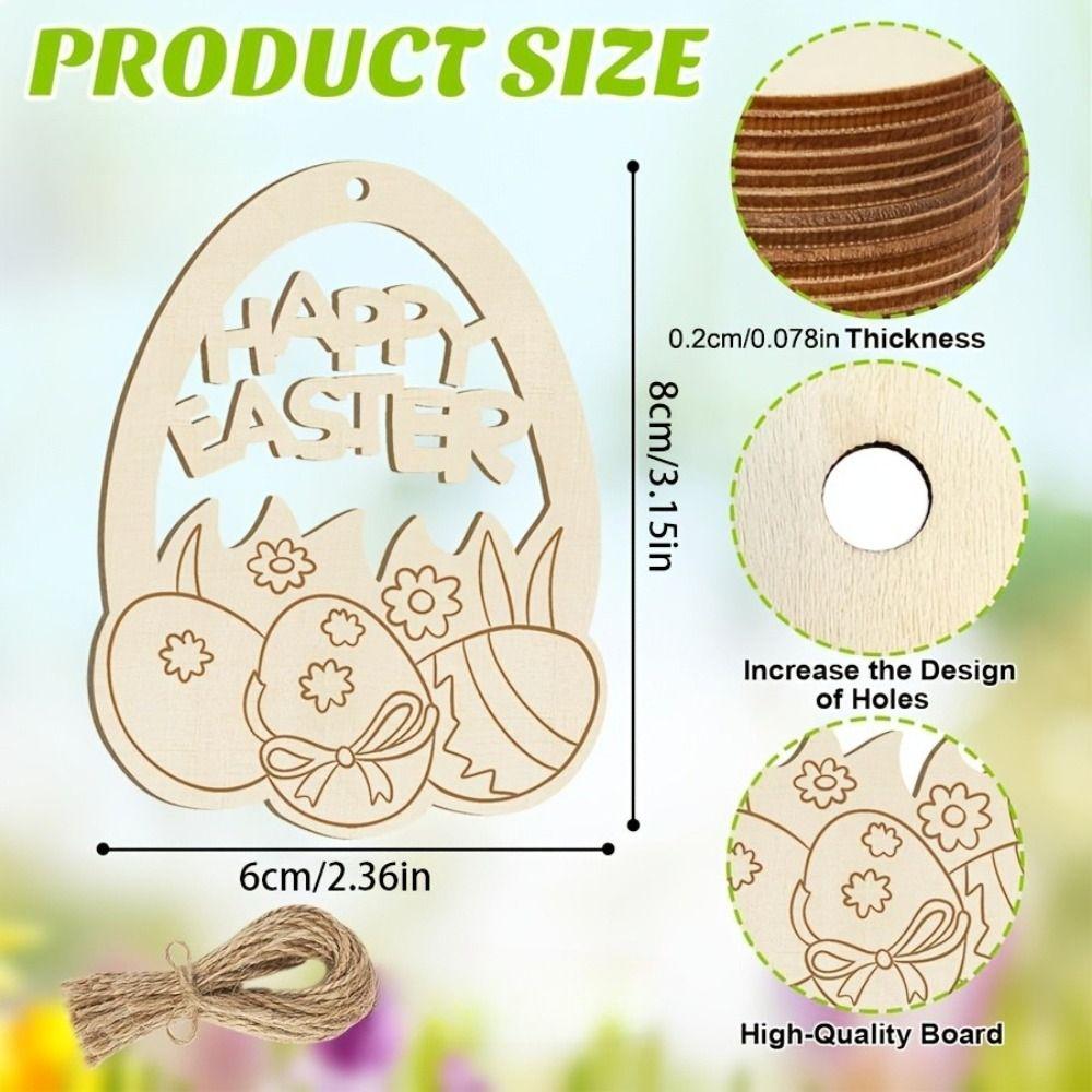 20Pcs/Set DIY Wooden Easter Ornaments To Paint Blank Ropes Unfinished Wood Egg Cutouts Ornament Crafts Hanging Decorations