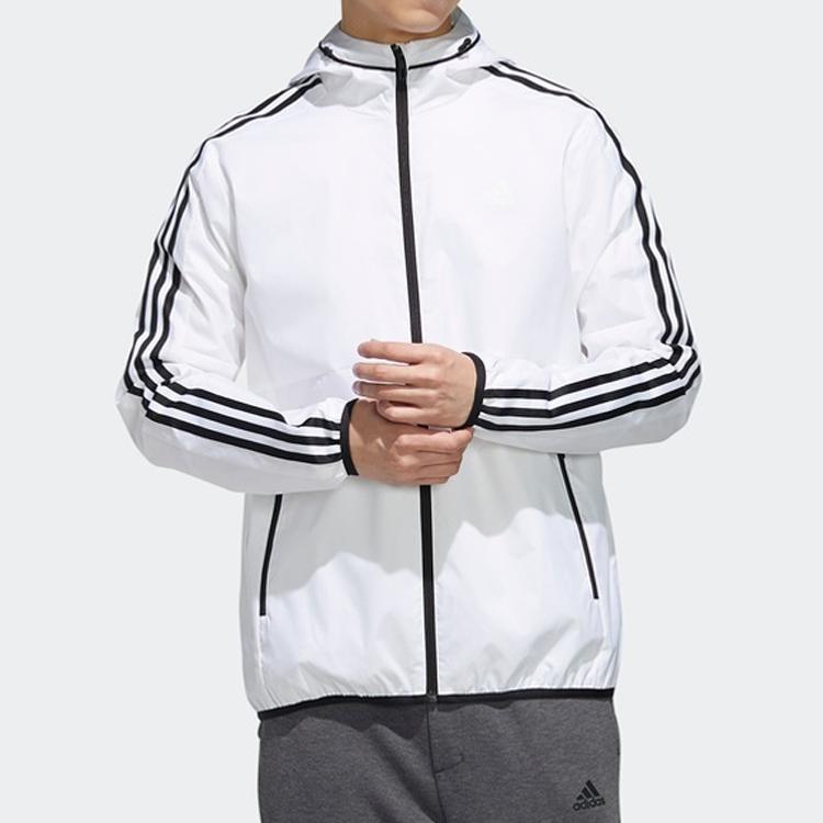 Adidas Classic Stripe Hooded Sports Jacket Men Outerwear White EH3806