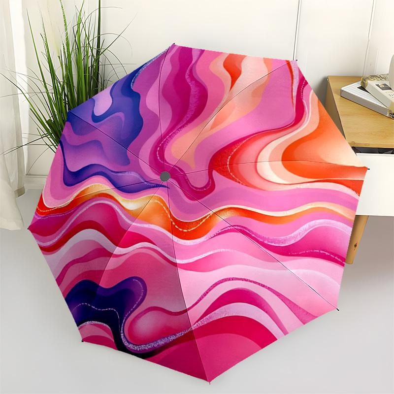 

1pc Abstract Waves Automatic Opening/Closing Folding Umbrella with 8 Ribs,Windproof Portable Sunshade Umbrella Holiday gift yy260401049
