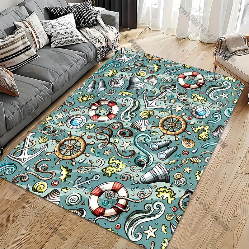 Nautical Themed Decorative Pattern Carpet Yoga Living Room Room Decor Children's Crawling Mat Doormat Area Rug Games Mat