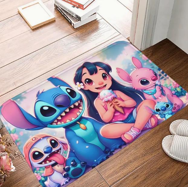 Stitch Welcome Door Mat Non Slip Polyester Floor Mat Flowers and Butterfly Entrance Bathroom Entrance Home Decoration  Rugs