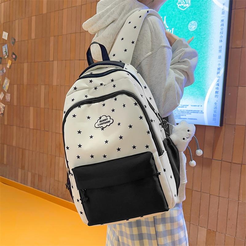 Star Print Women's Backpack Color Block Student Schoolbag Travel Backpack