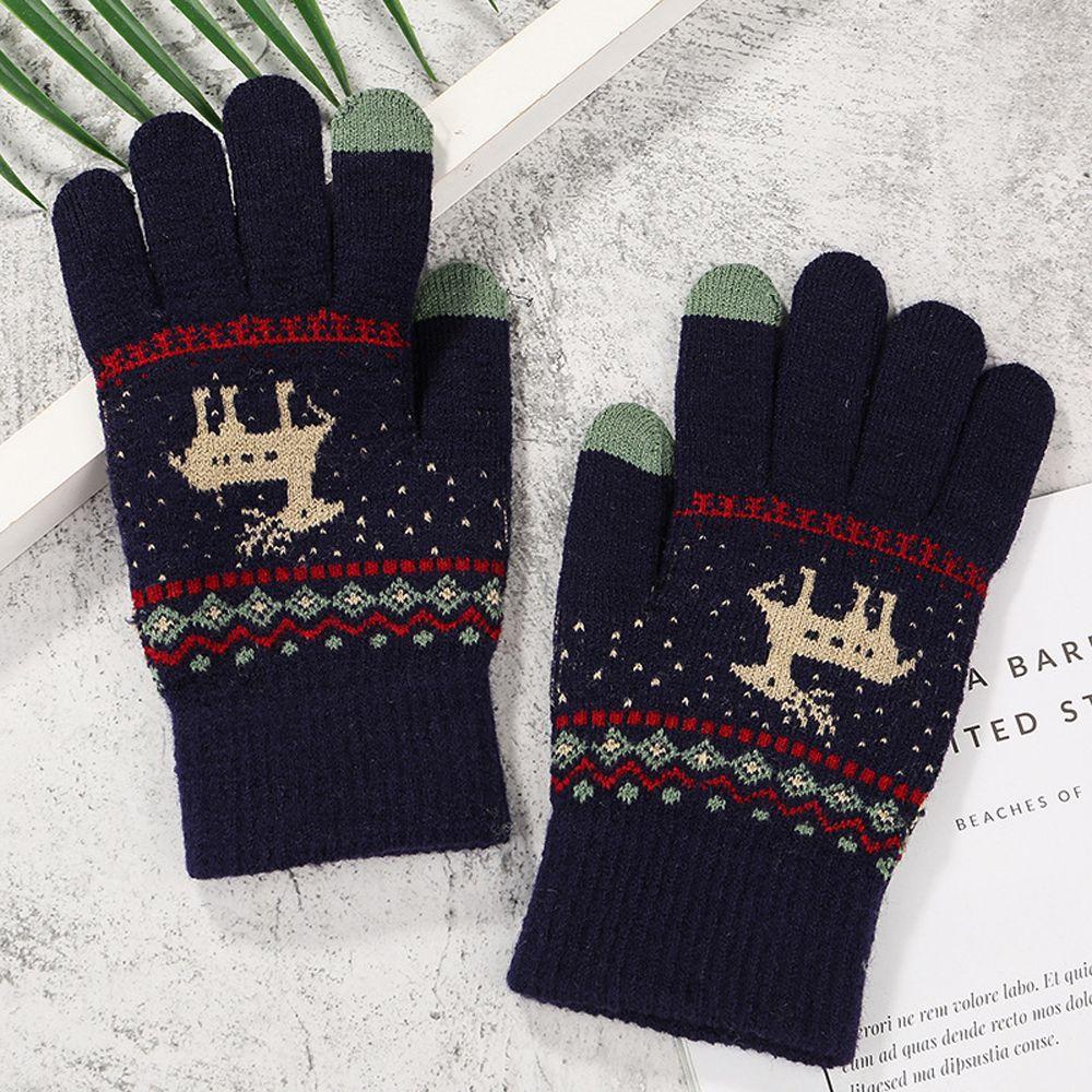 Cute  Stripe Dots Knitted Deer Women Gloves Christmas Winter Gloves Korean Mittens