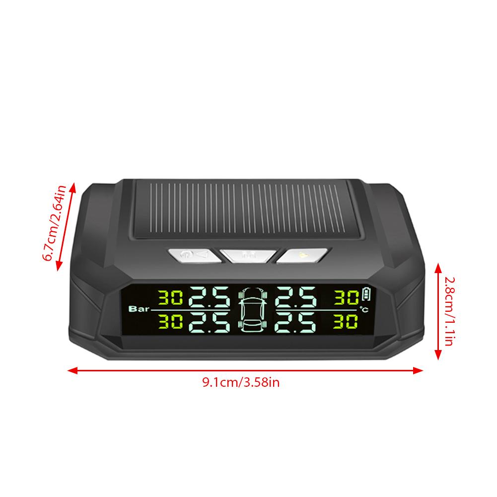 Solar/USB Charging Wireless TPMS W/ 4 External Sensors LCD 2-Digit Display Tire Pressure Monitor System 300mAh Lithium Battery