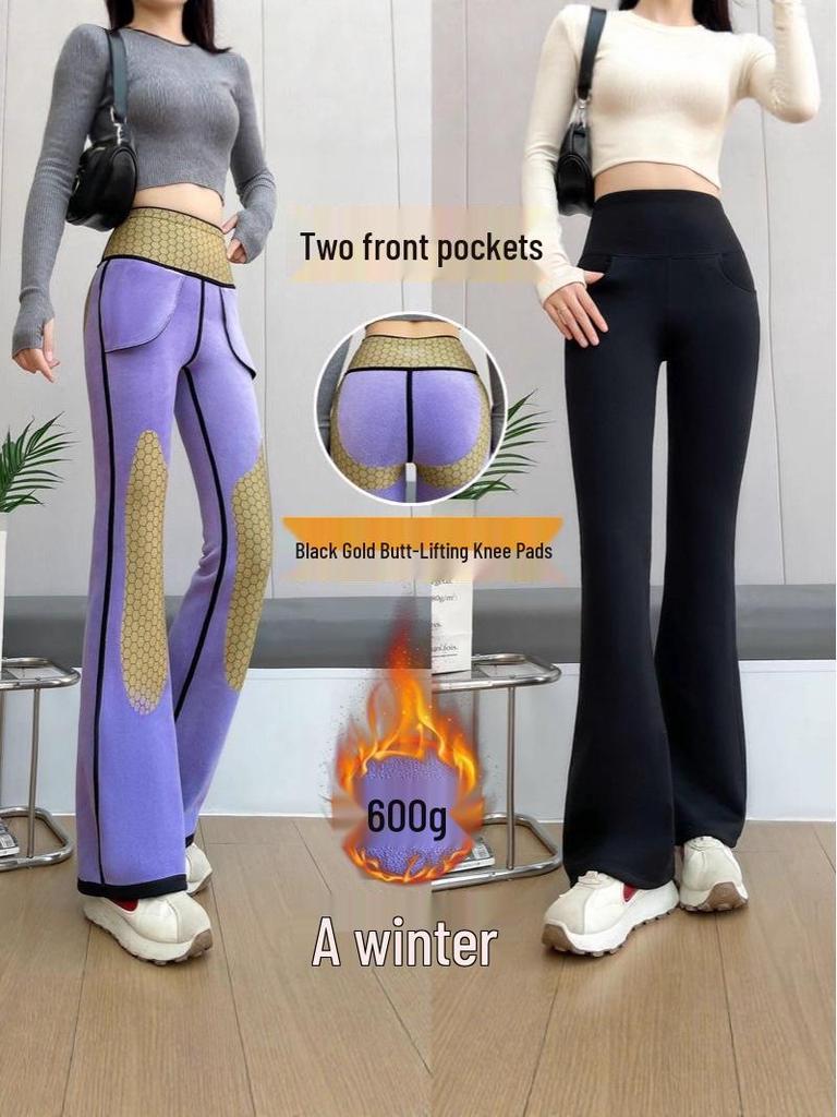 Women's Velvet Micro Flare Pants: High Waist, Tummy Control, Hip-Lifting, Warm, Slimming Yoga Wear for Winter