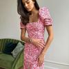 Women's Floral Print Square Neck Puff Sleeve Dress, Flowers Summer Casual Dress