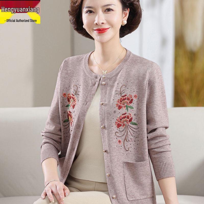 Plus Size Velvet Thickened Sweater Coat for Women & Grandmothers (73-83 Years) - Button Cardigan