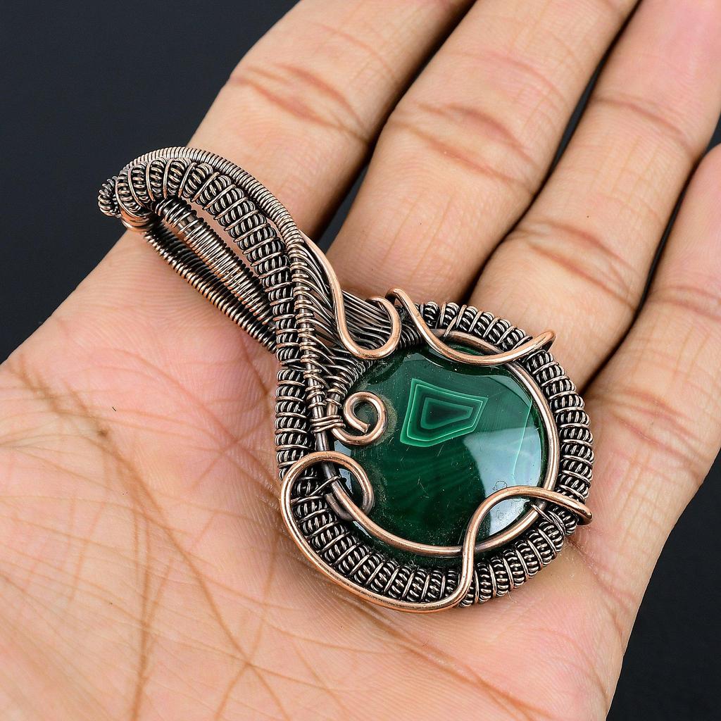 Malachite Pendant, 999 Copper Wire Wrapped Pendant Jewelry. Gift For Women Handmade Pendant Gemstone Jewelry