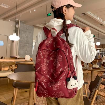 Japanese Ins Bear Print Student Schoolbag Female College Student Simple Backpack Female High School Trendy Girl Backpack