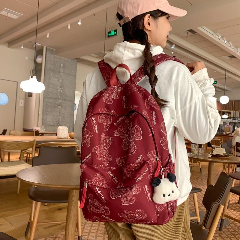 Japanese Ins Bear Print Student Schoolbag Female College Student Simple Backpack Female High School Trendy Girl Backpack