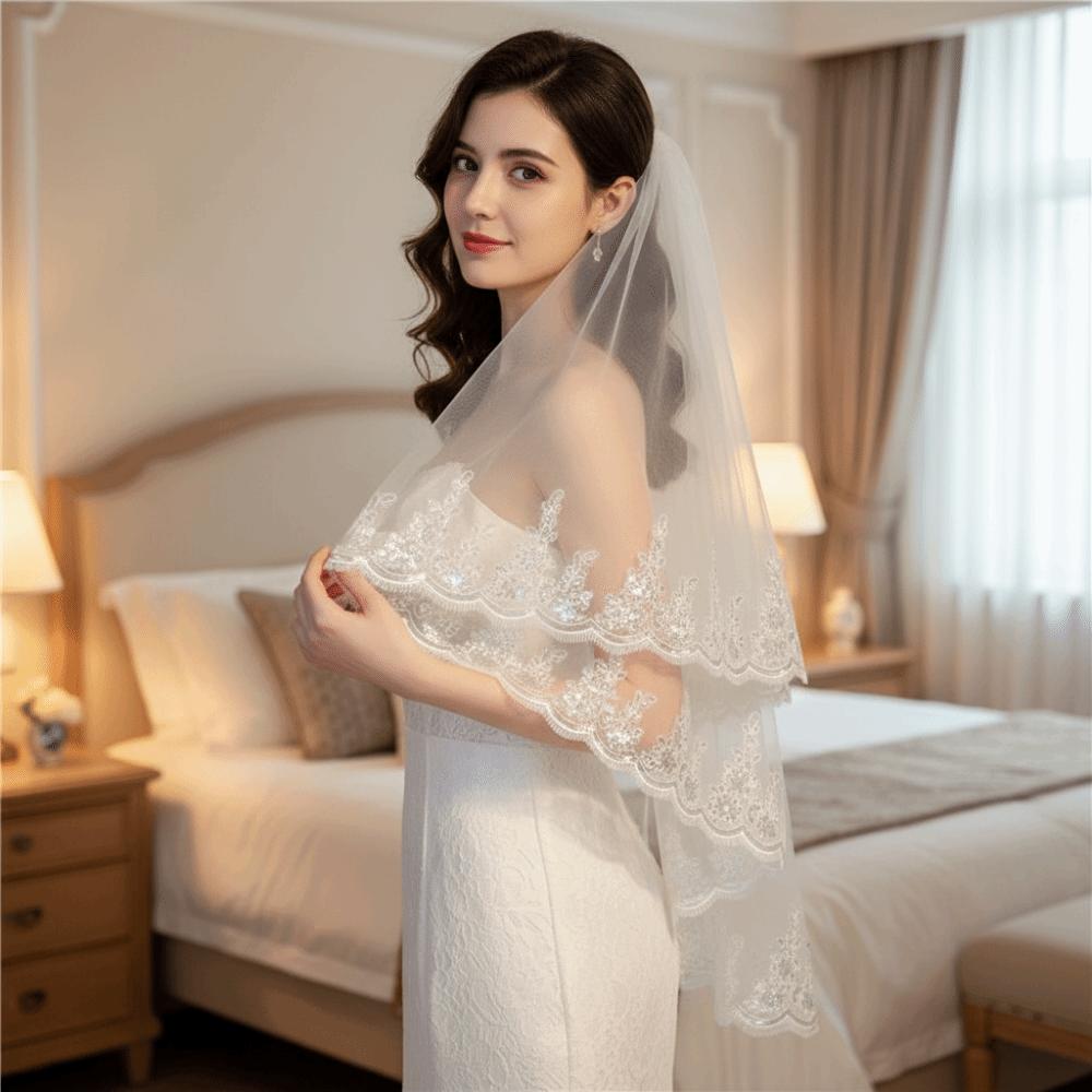 Luxury Double Layers Bridal Veil Lace Edge Mesh Veil Bride Wedding Veils  Bride Hair