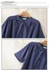 Japanese Style Blue Plaid Cotton Linen Shirt Dress for Women - Summer Short Sleeve Long Layered Design