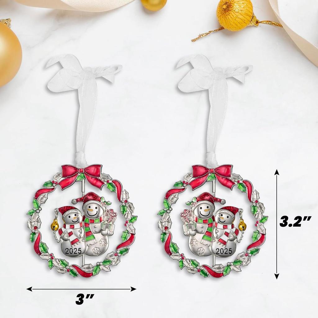 2025 Snowman Christmas Tree Ornament, Silver Rotatable Metal Hanging Decor