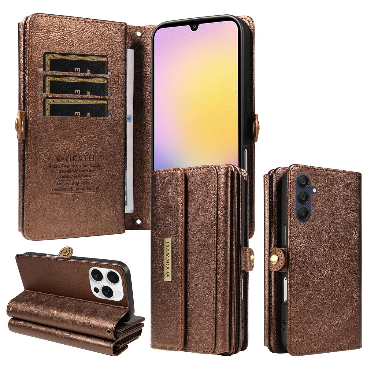 

For Samsung Galaxy A25 5G (Global) (161mm) Case YIKATU YK-008 Zipper Wallet Leather Phone Cover with Shoulder Strap