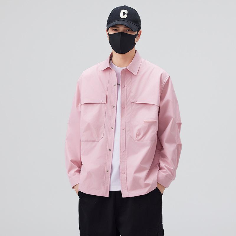 New American Olive Jacket Men'S Retro Lapel Shirt Trendy Big Pockets Loose And Comfortable Coat