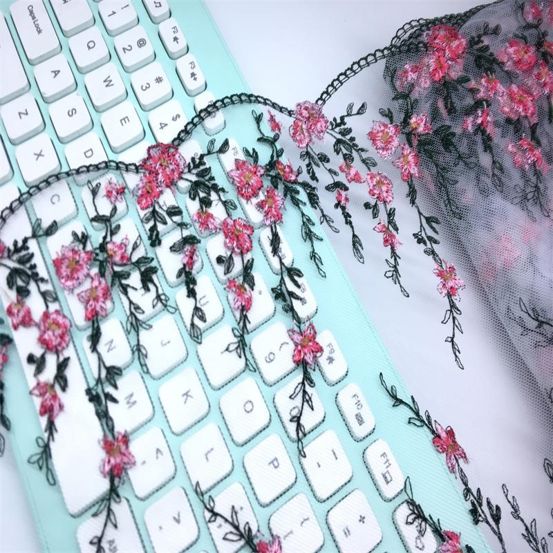 (3 colors) 1m x 23.5cm Floral Embroidery Lace, Embroidered Mesh lace fabric for Lingerie, Bra, Underwear, Dress, Doll, Home Decro and Crafting