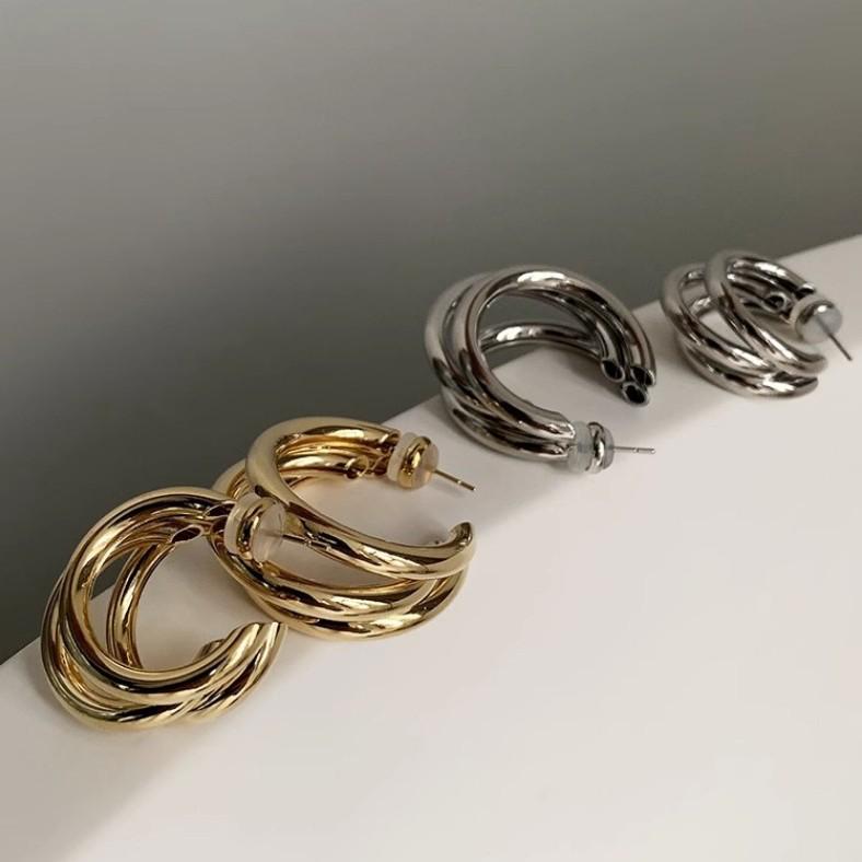 BOONEE 925 Silver Gold Circle Stud Earrings - Elegant European & American Design