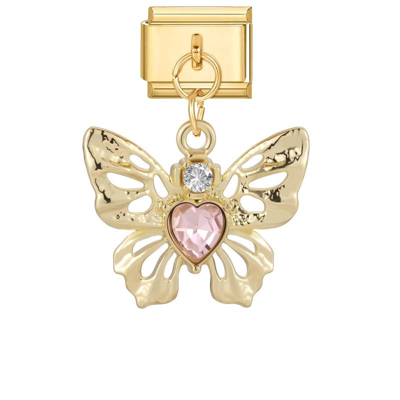 New Vintage Golden Pendant Charm Cat Butterfly Star Tennis Racket Bow Links Fit 9MM Stainless Steel Bracelet Women DIY Making