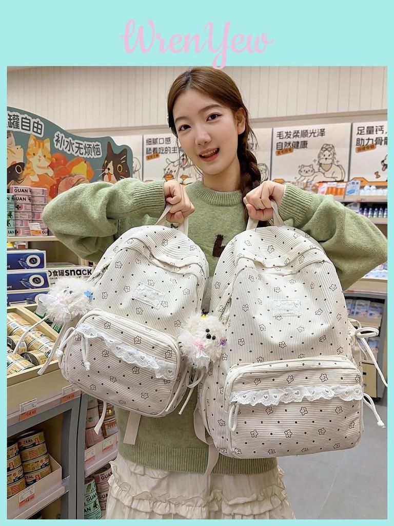 College Style Girl Small Backpack With Corduroy For Casual Travel And School Use