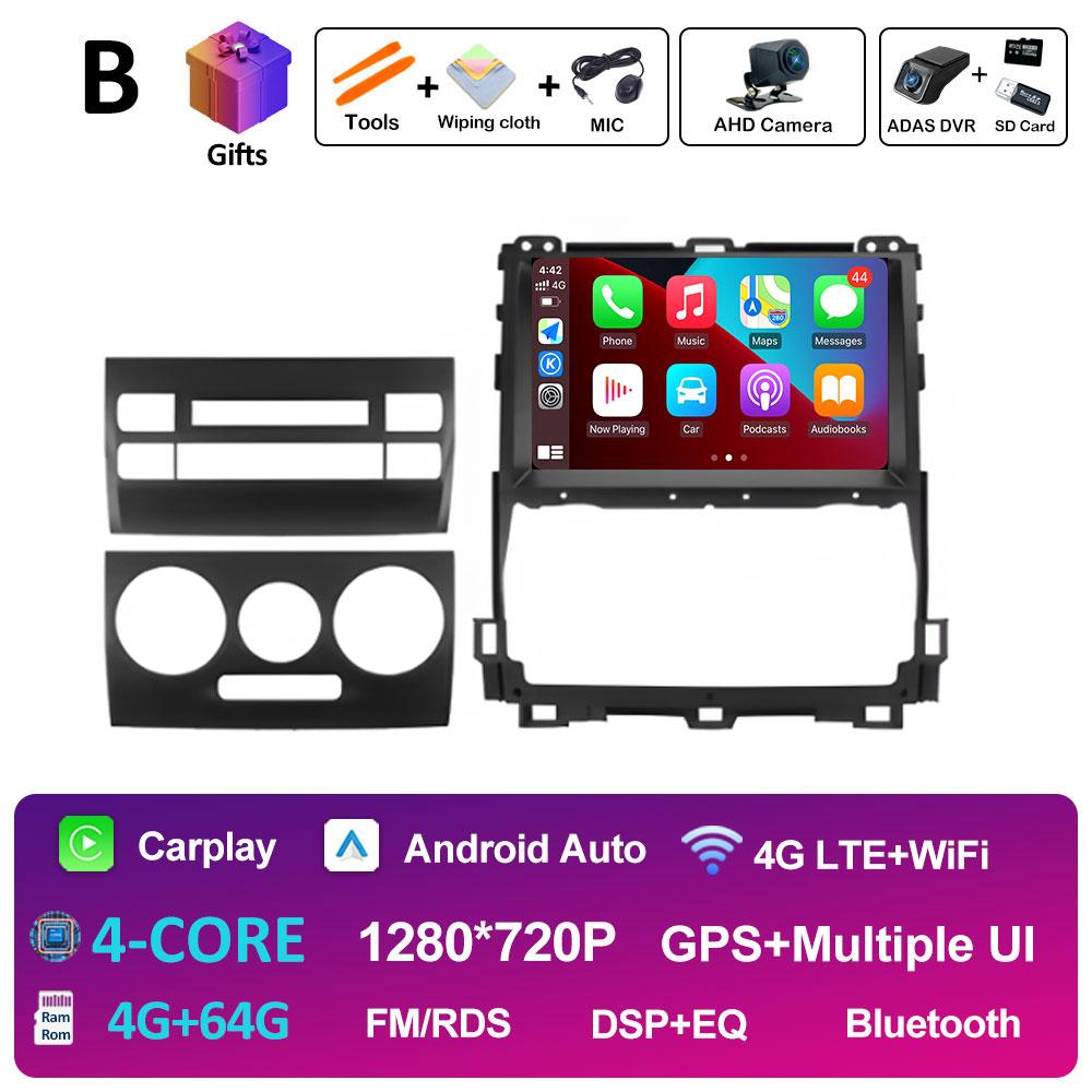 DSP Stereo For Toyota Land Cruiser Prado 120 3 III 2002 2003 2004 2005 - 2009 Android 14 Wireless Carplay GPS Navi 4G Head Unit