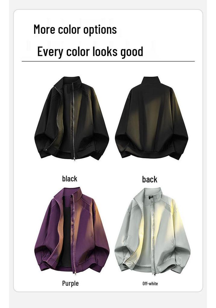 Men's Trendy Patchwork Stand Collar Windproof Jacket - Loose Fit Spring/Autumn Coach Workwear