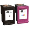 Packs 2 Cartridges for HP 62XL Black and Color Compatible Premium