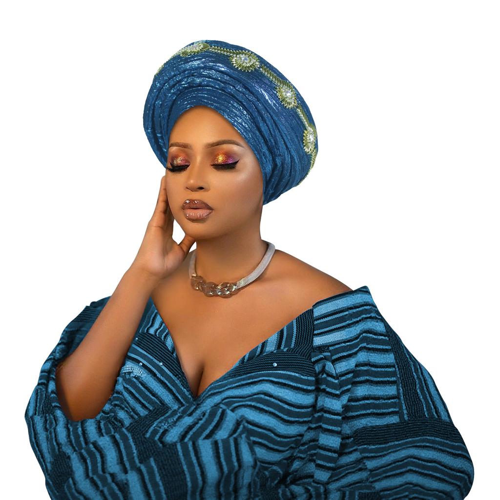 Multi Layer Turban Hat for Women Already Made Autogele Headtie African Female Head Wraps Bonnet