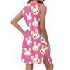 Women's Casual Fashionable Breathable Printed Tank Dress With Pockets And Split Hem