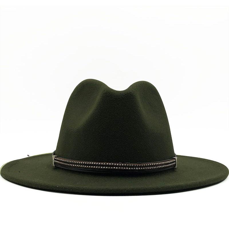 17 Colors Wool Felt Jazz Fedora Hats Belt Buckle Decor Women Unisex Wide Brim Panama Trilby Cowboy Cap Sun Hat