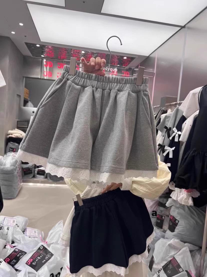 

Эластичные брюки с высокой талией и широкими штанинами с кружевной отделкой - Лето 2024 Универсальная повседневная и спортивная одежда Small серый