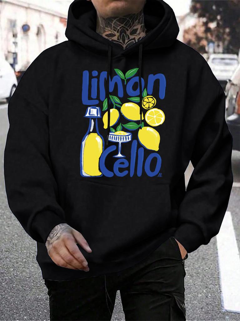 Lemon Cello Fruchtgetränke Druck Herren Hoodies Hip Hop Locker Streetwear All-Match Fleece Kapuzenpullover Herbst Mehrfarbig Sportbekleidung