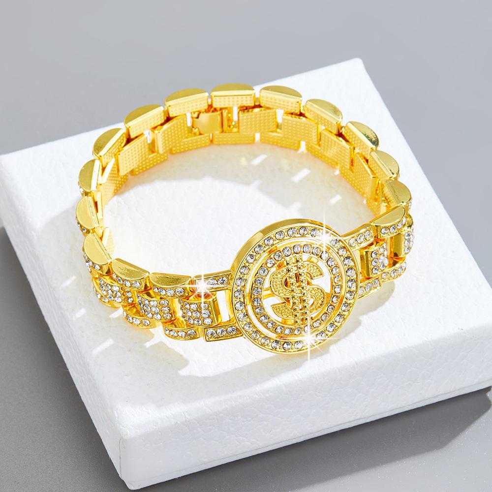 

Full Diamond Cuban Chain Bracelet Set, Fashionable and Personalized Spike Alloy Water Diamond Hip Hop Jewelry Gift