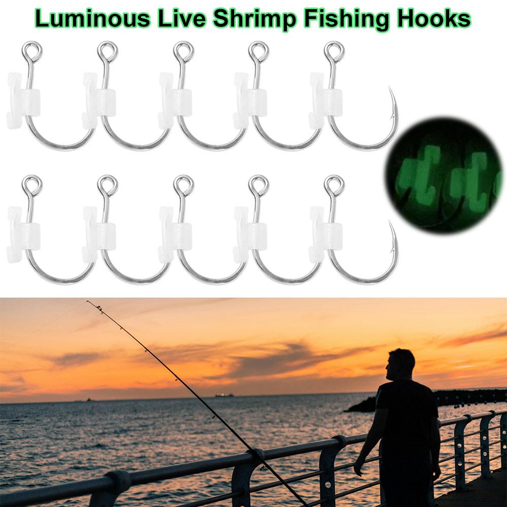 10Pcs High Strength Luminous Live Shrimp Fishing Hooks Sea Bass Carbon Steel Hook  Grouper